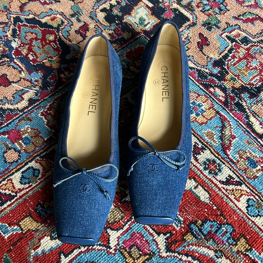 Blue Ballet Flats with Bow Detail